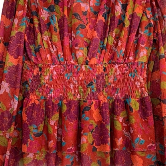 DR2 Daniel Rainn Mesh Floral Babydoll Top Sz. XS Orange Red Peplum Smocked Y2K - Picture 6 of 12